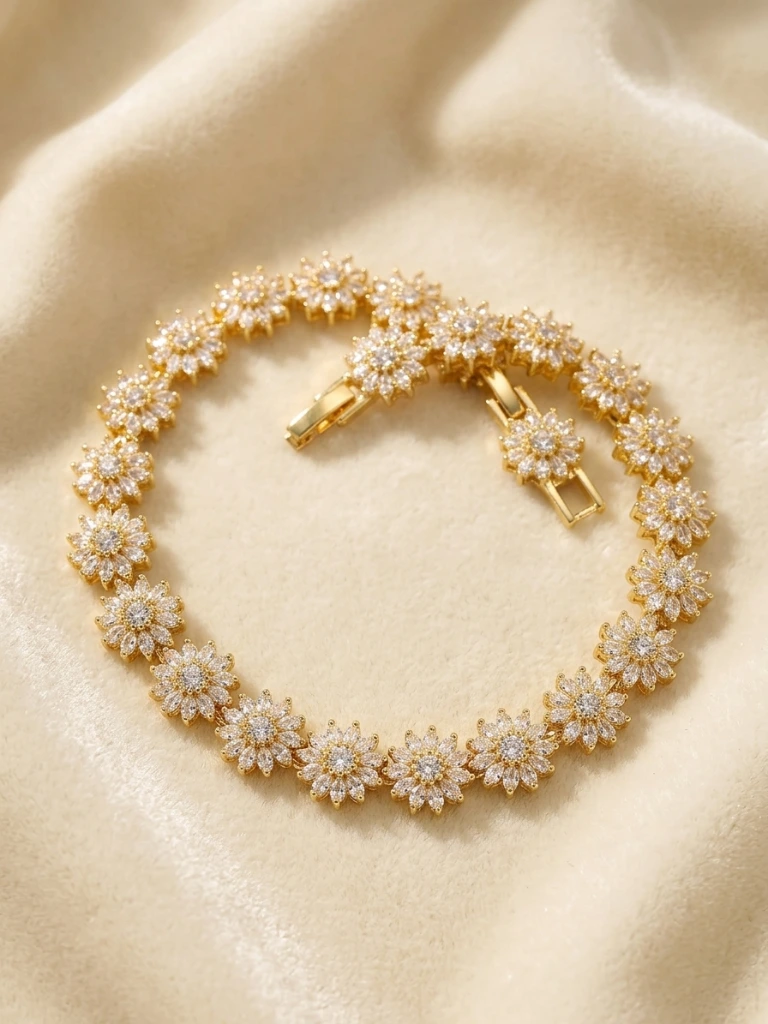 QDORA Gold White Crystal Floral Link Bracelet image 3