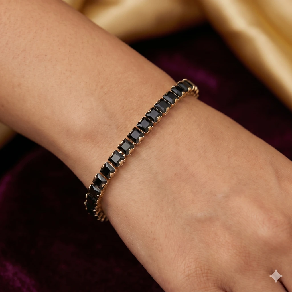 QDORA Gold Black Rectangular Stone Tennis Bracelet image 3