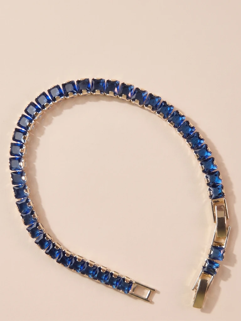QDORA Gold Blue Rectangular Stone Tennis Bracelet image 2