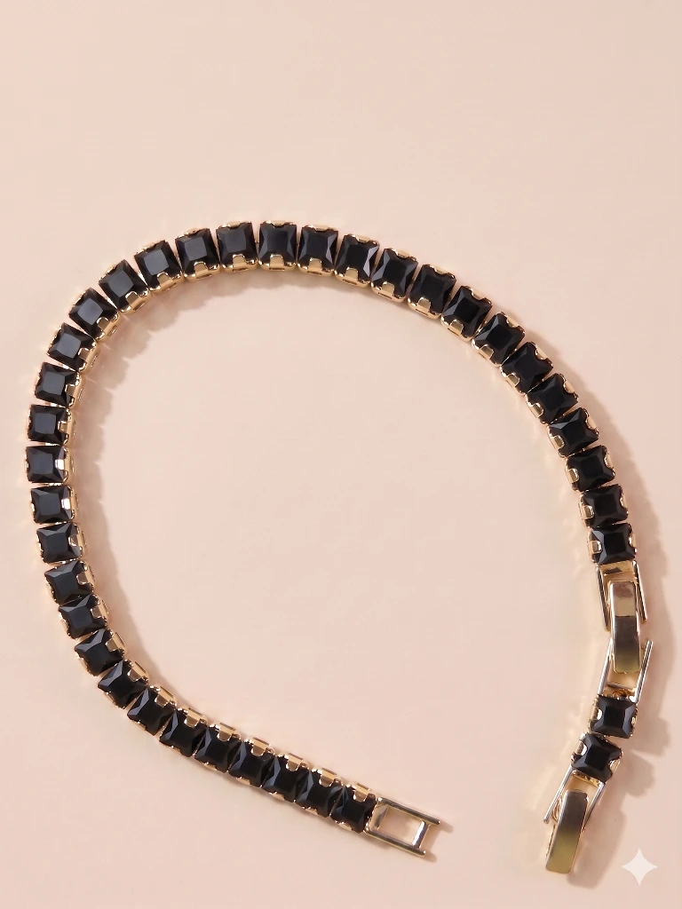 QDORA Gold Black Rectangular Stone Tennis Bracelet image 2