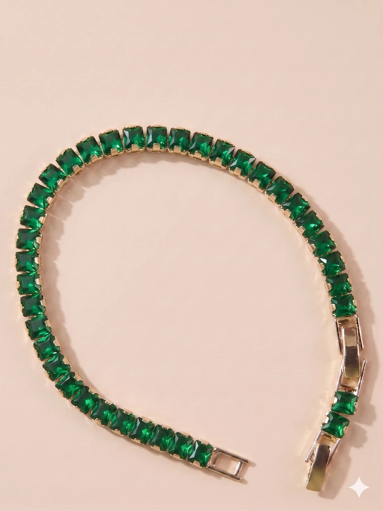QDORA Gold Emerald Green Square Tennis Bracelet image 3