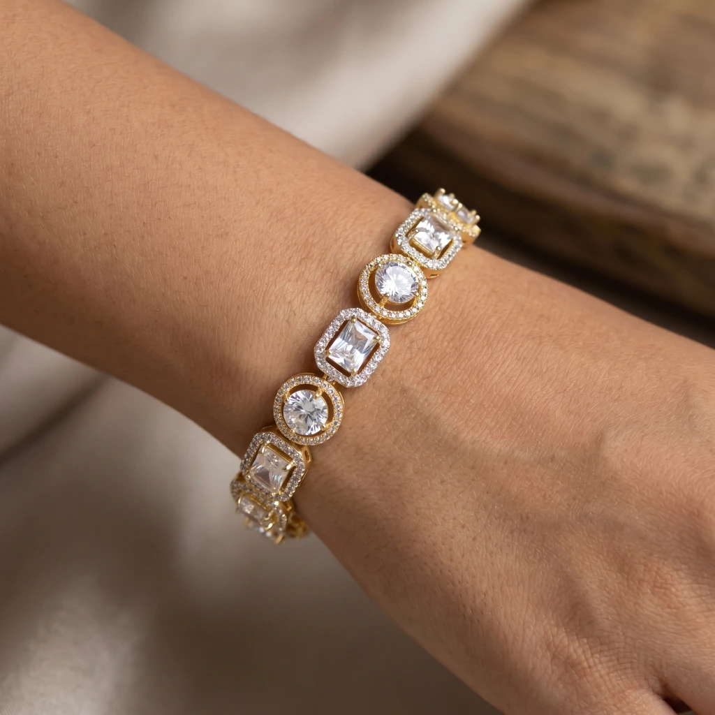 QDORA Gold White Stone Geometric Link Bracelet image 1