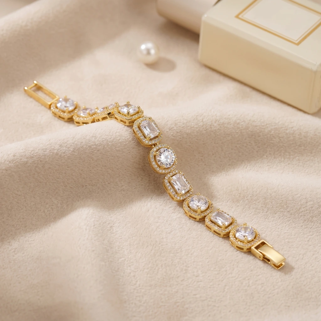 QDORA Gold White Stone Geometric Link Bracelet image 3