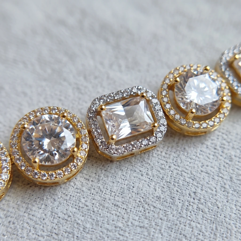 QDORA Gold White Stone Geometric Link Bracelet image 2