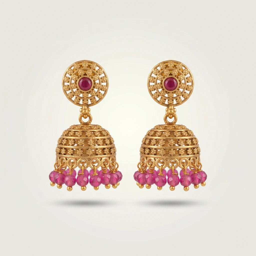 Royale Pink Jhumkas image 3