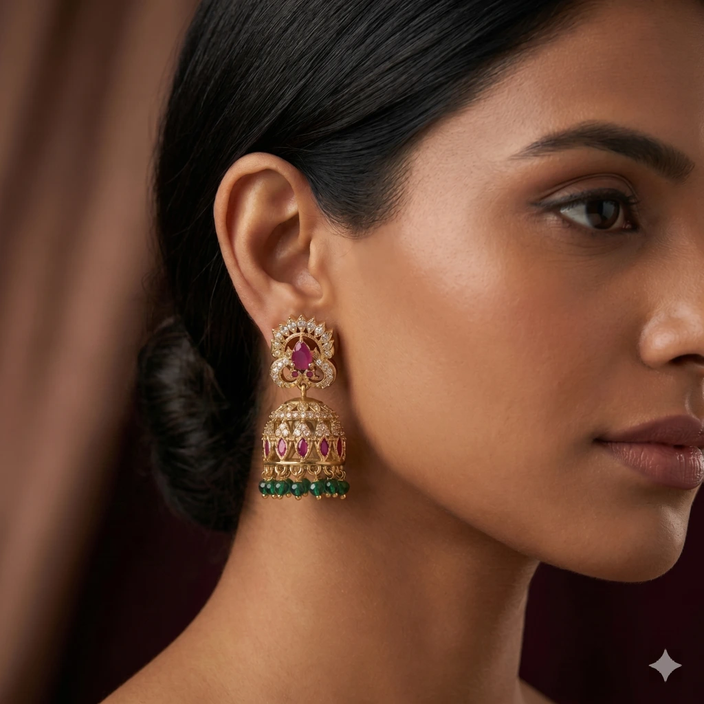 Aavya Crimson Emerald Jhumkas image 2