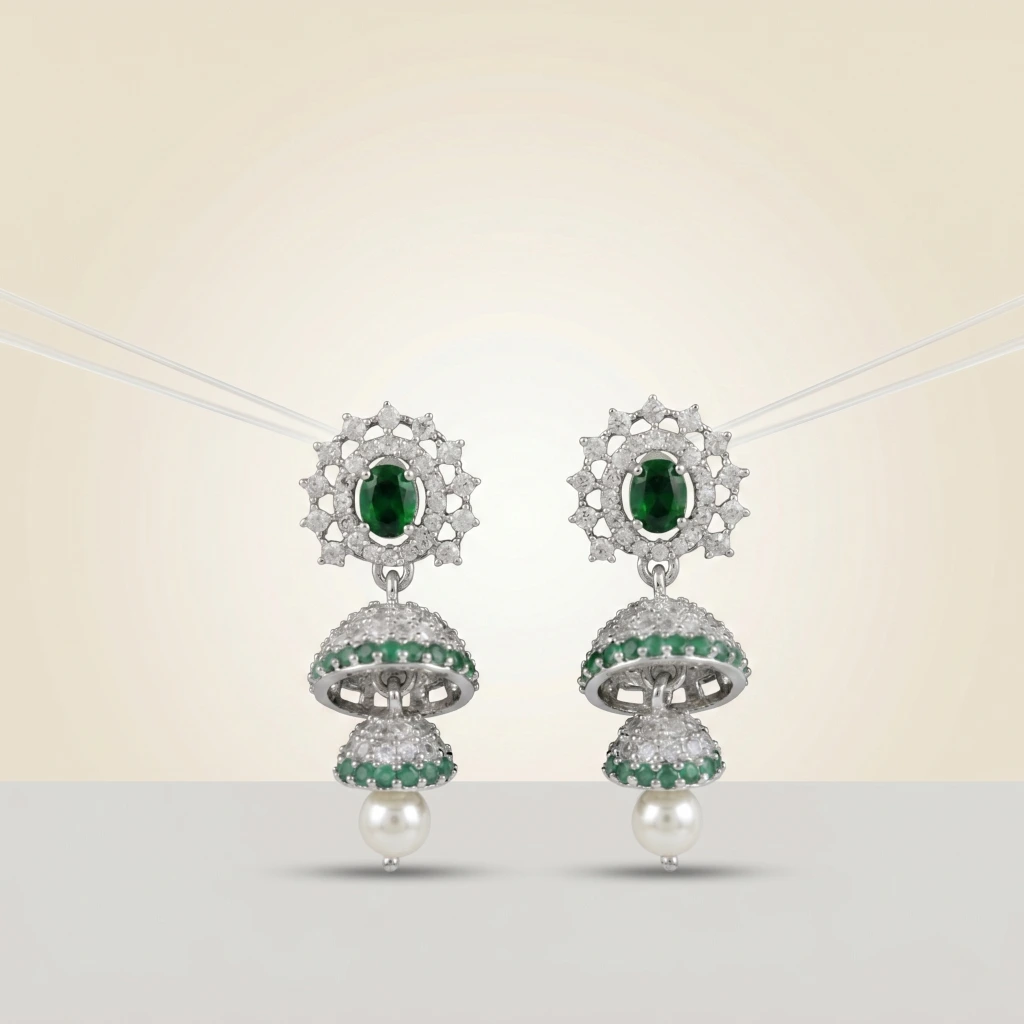 Vanya Emerald Tiered Jhumkas image 2