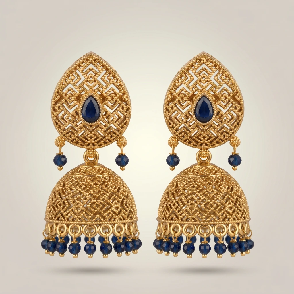 Ananya Sapphire Filigree Jhumkas