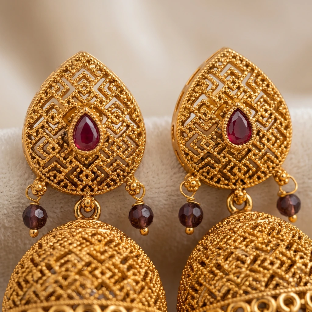 Saanvi Maroon Filigree Jhumkas image 3