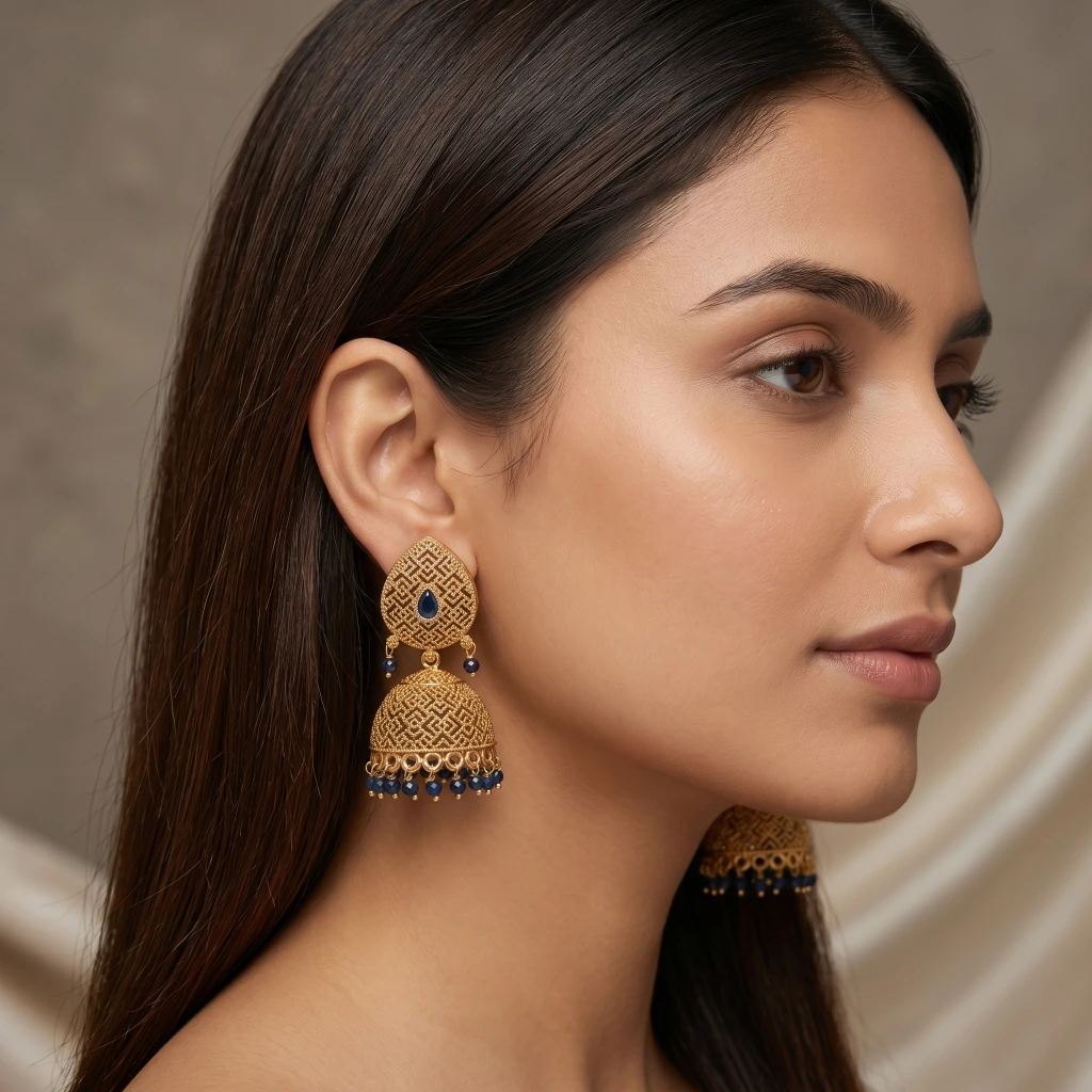 Ananya Sapphire Filigree Jhumkas image 2