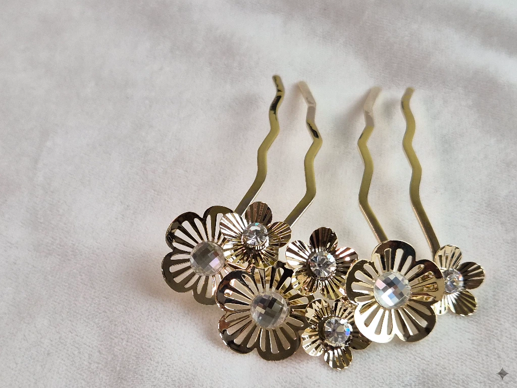 QDORA Gold Crystal Floral Juda Pin image 4
