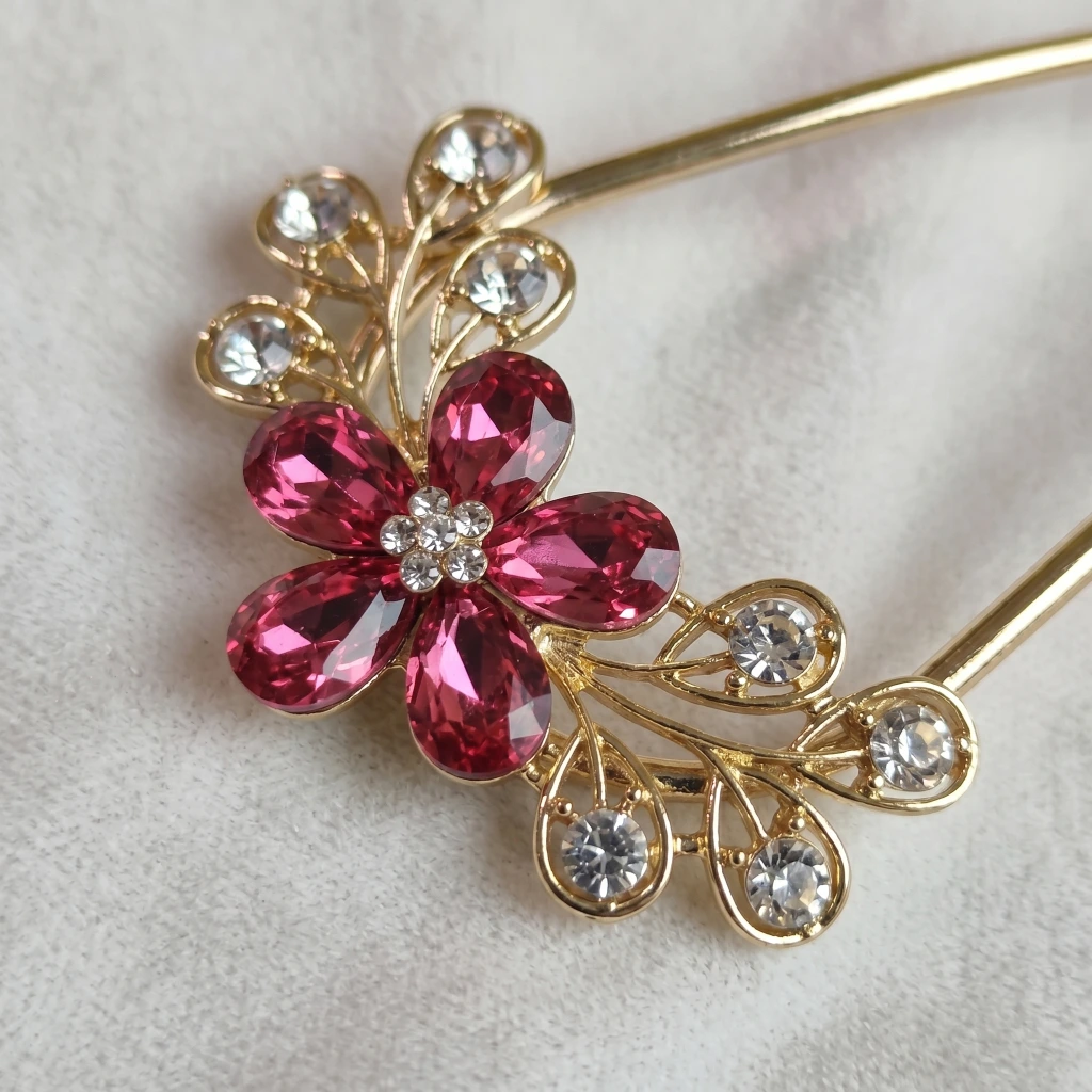 QDORA Gold Pink Crystal Floral Juda Pin image 2