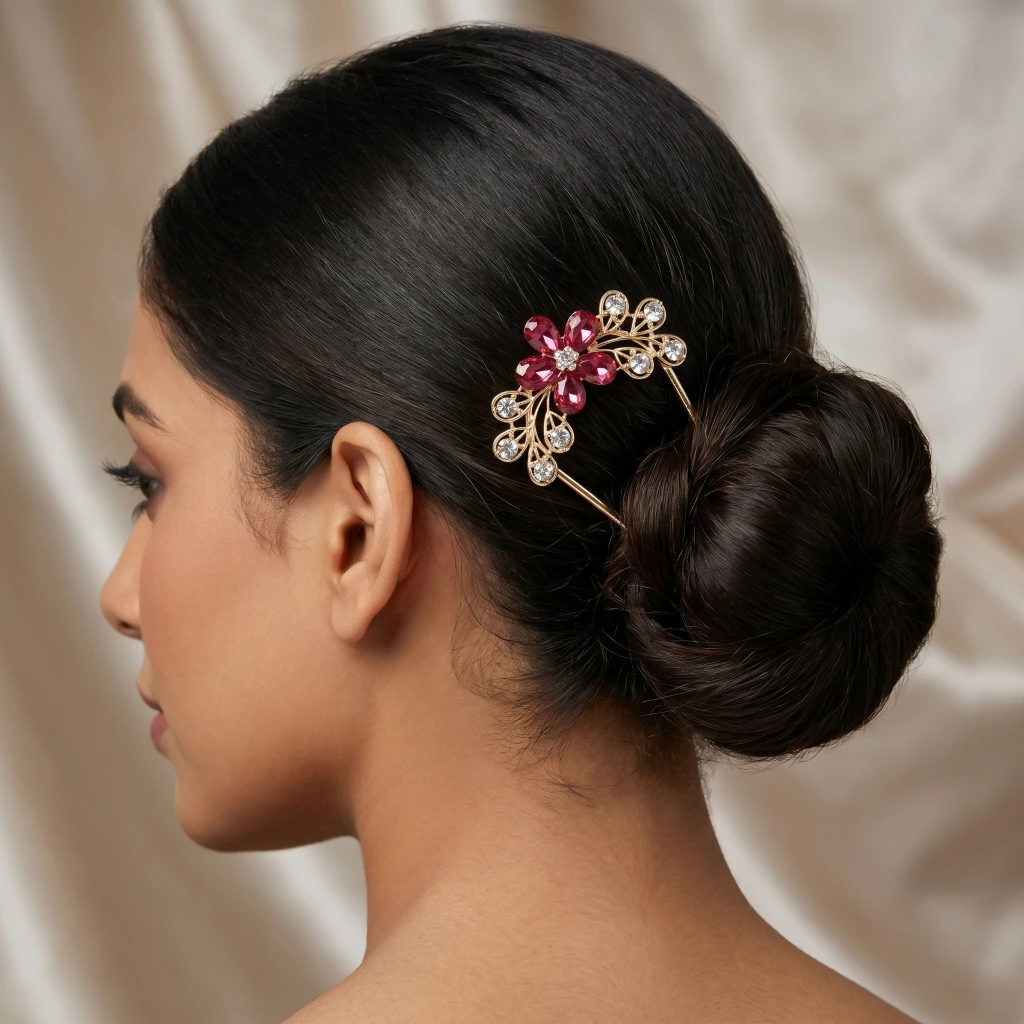 QDORA Gold Pink Crystal Floral Juda Pin image 5