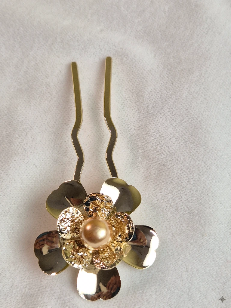 QDORA Gold Golden Pearl Floral Juda Pin image 3