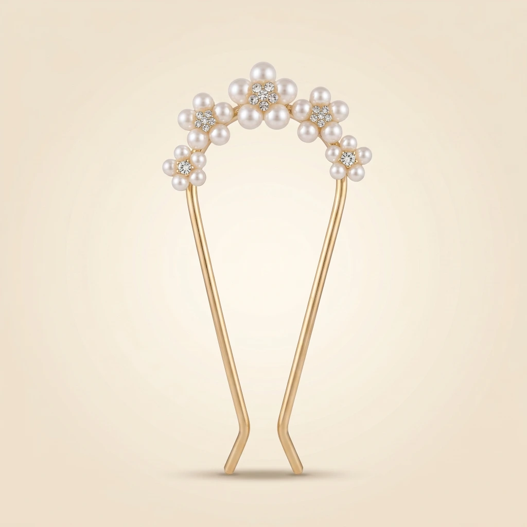 QDORA Gold Pearl Floral Bridal Juda Pin image 3
