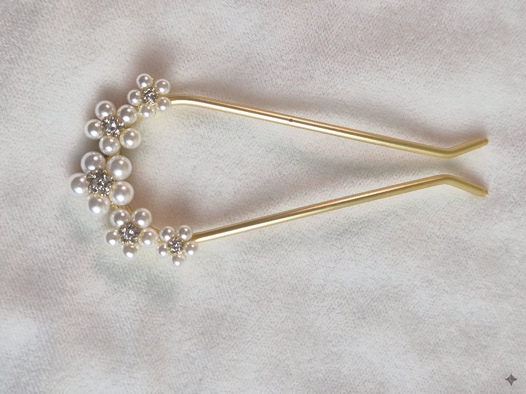 QDORA Gold Pearl Floral Bridal Juda Pin image 4