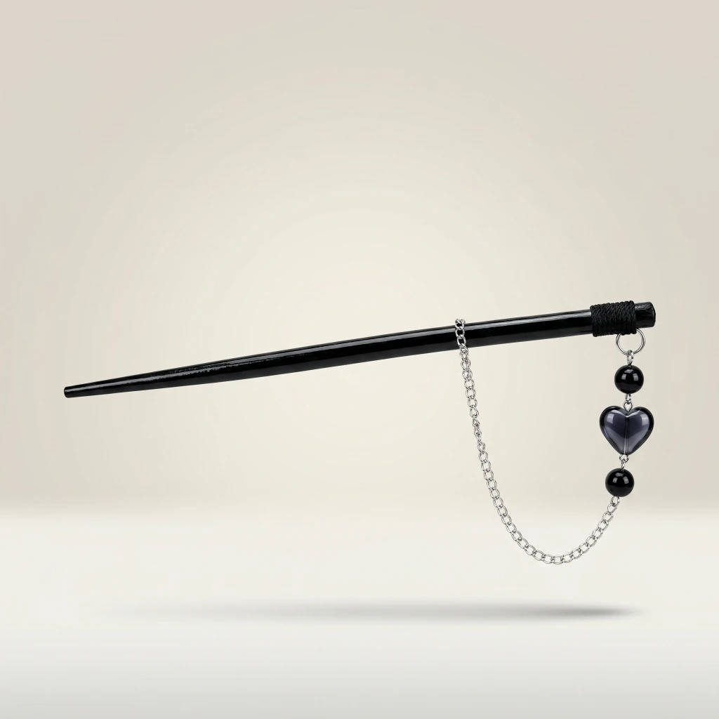 QDORA Black Heart Dangling Hair Stick Pin image 3