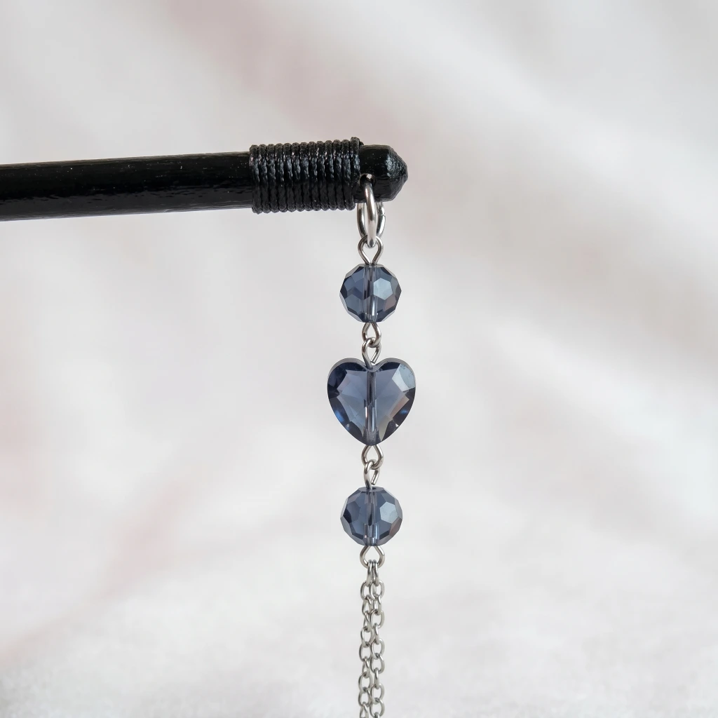 QDORA Black Heart Dangling Hair Stick Pin image 4