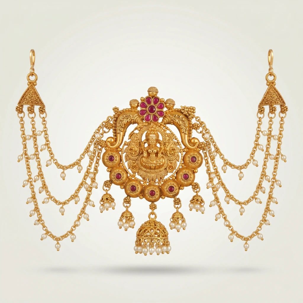 QDORA Gold Kemp Lakshmi Temple Chain Juda Pin image 2