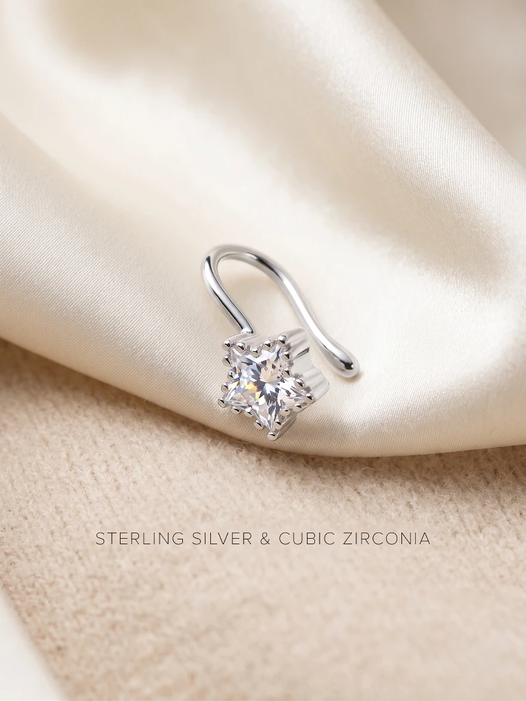 QDORA Silver Crystal Star Nose Ring Cuff image 2