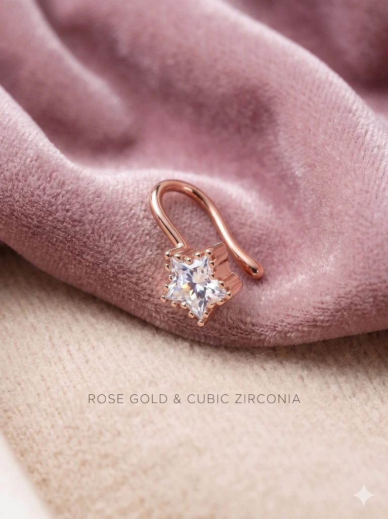QDORA Rose Gold Crystal Star Nose Ring Cuff