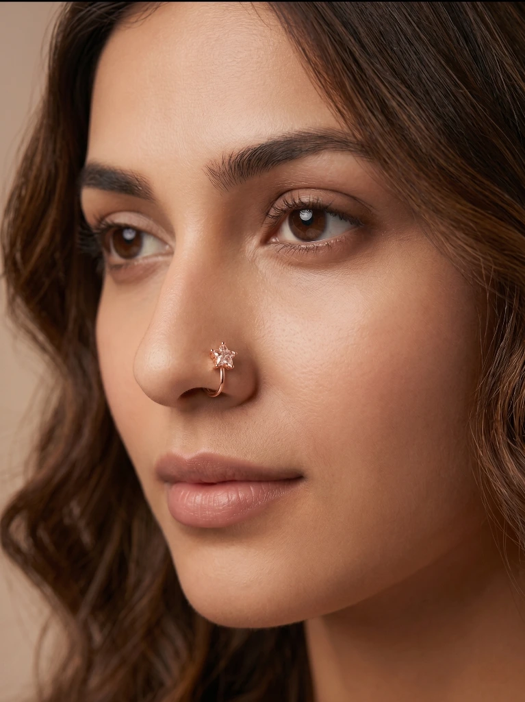 QDORA Rose Gold Crystal Star Nose Ring Cuff image 2