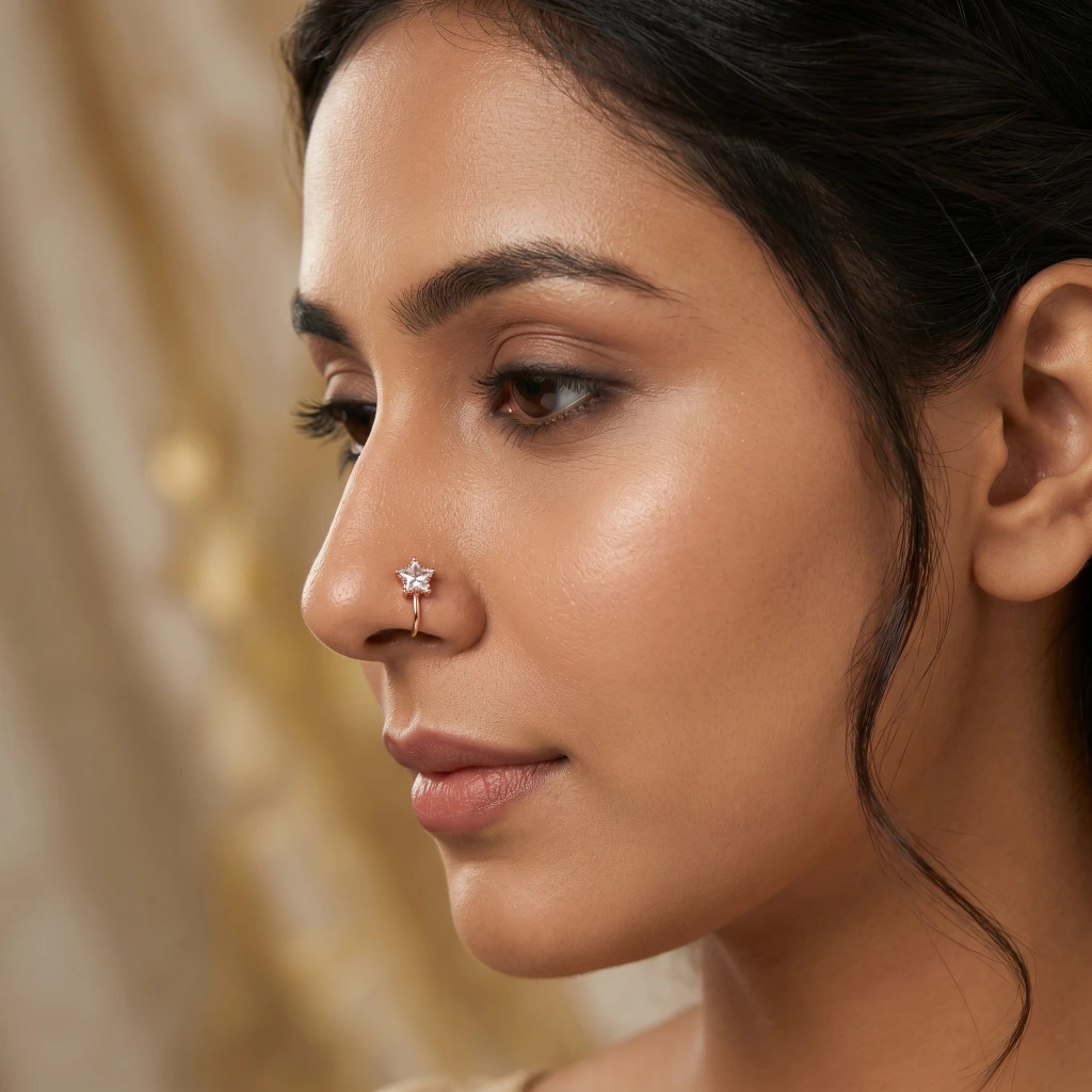 QDORA Rose Gold Crystal Star Nose Ring Cuff image 3