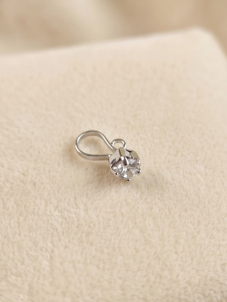 QDORA Silver Solitaire Crystal Nose Ring Cuff image 3