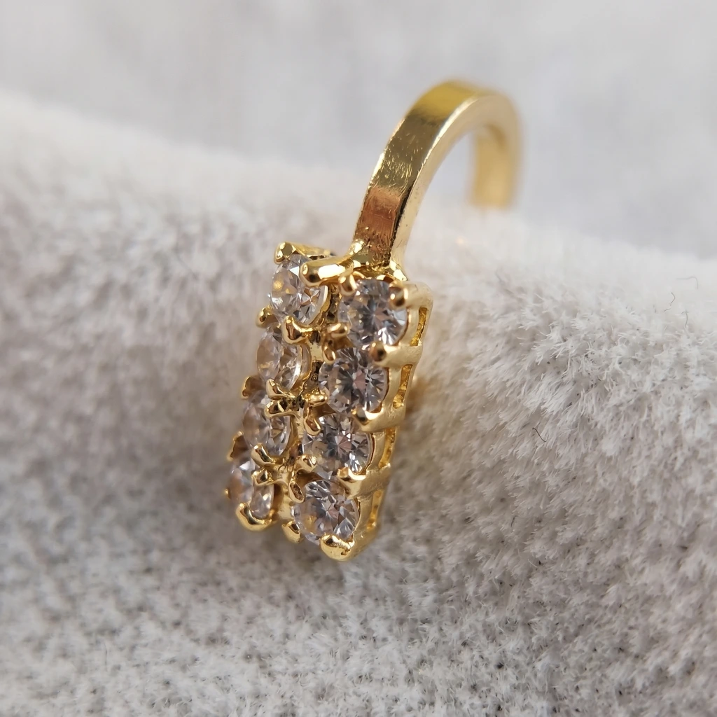 QDORA Gold Crystal Rectangle Nose Ring Cuff image 3