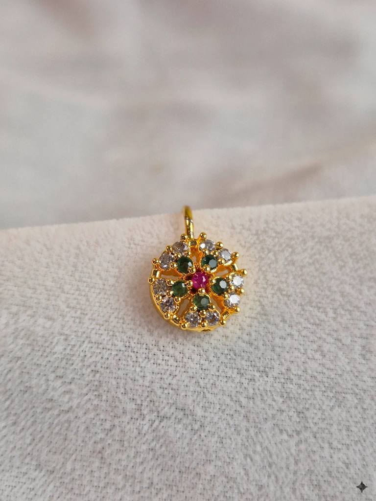 QDORA Gold Pink Green Stone Nose Ring Cuff image 2