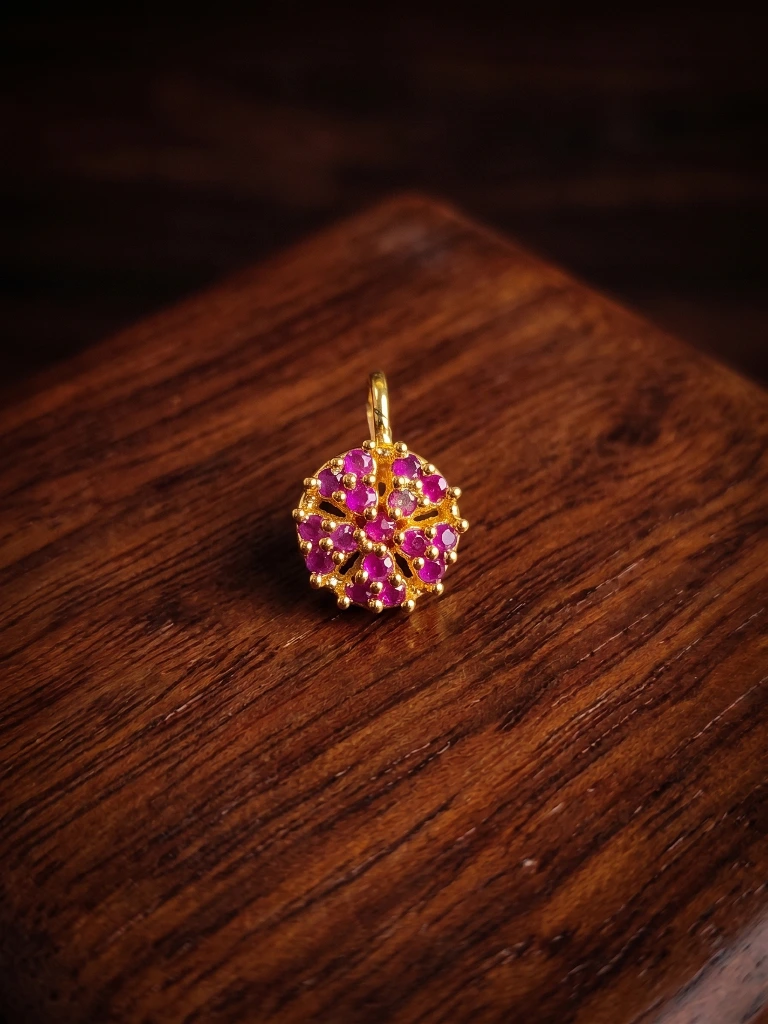 QDORA Gold Pink Stone Round Nose Ring Cuff image 2