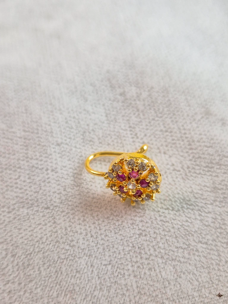 QDORA Gold Pink Crystal Round Nose Ring Cuff image 3