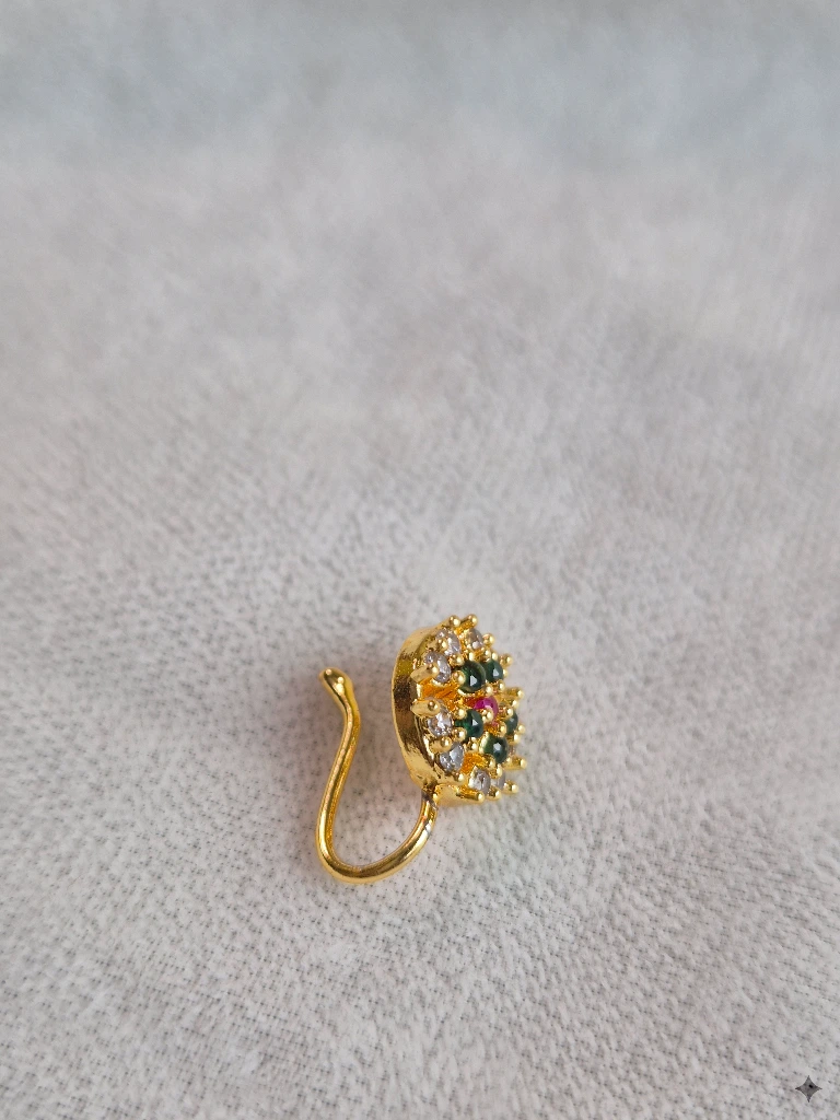 QDORA Gold Pink Green Stone Nose Ring Cuff image 6