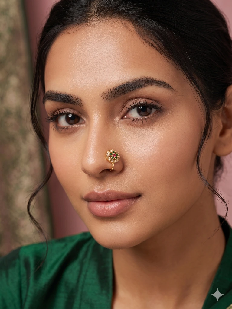 QDORA Gold Pink Green Stone Nose Ring Cuff