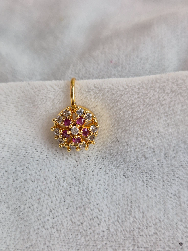 QDORA Gold Pink Crystal Round Nose Ring Cuff image 4