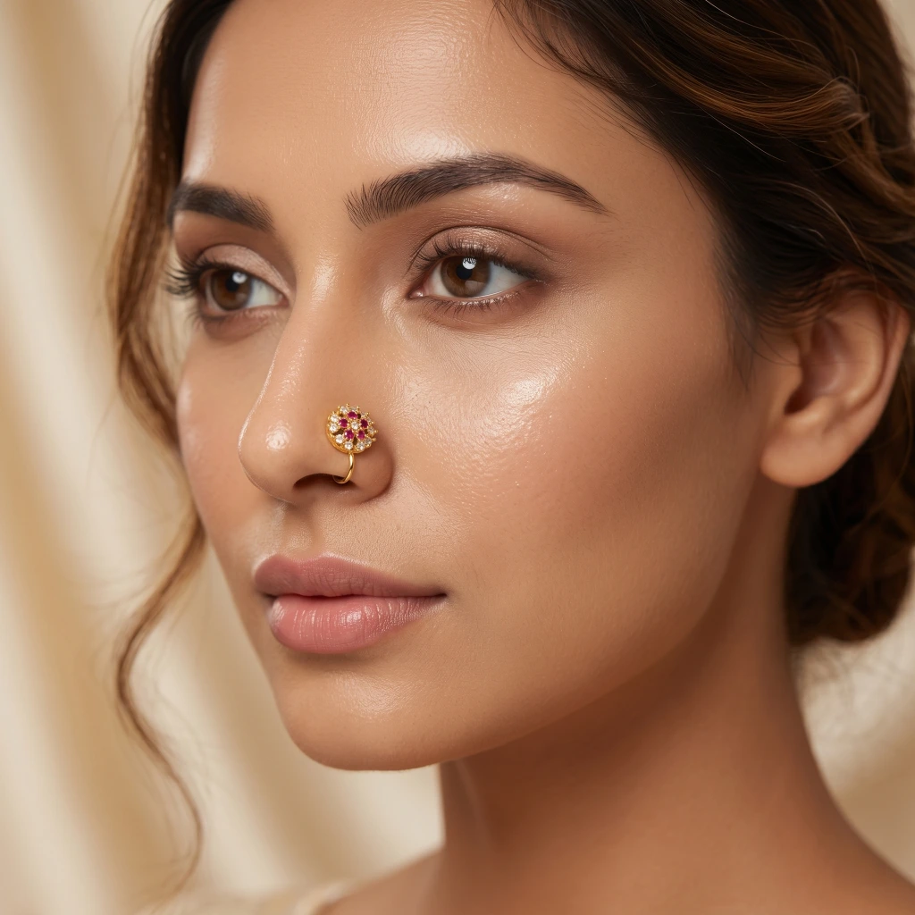 QDORA Gold Pink Crystal Round Nose Ring Cuff image 2