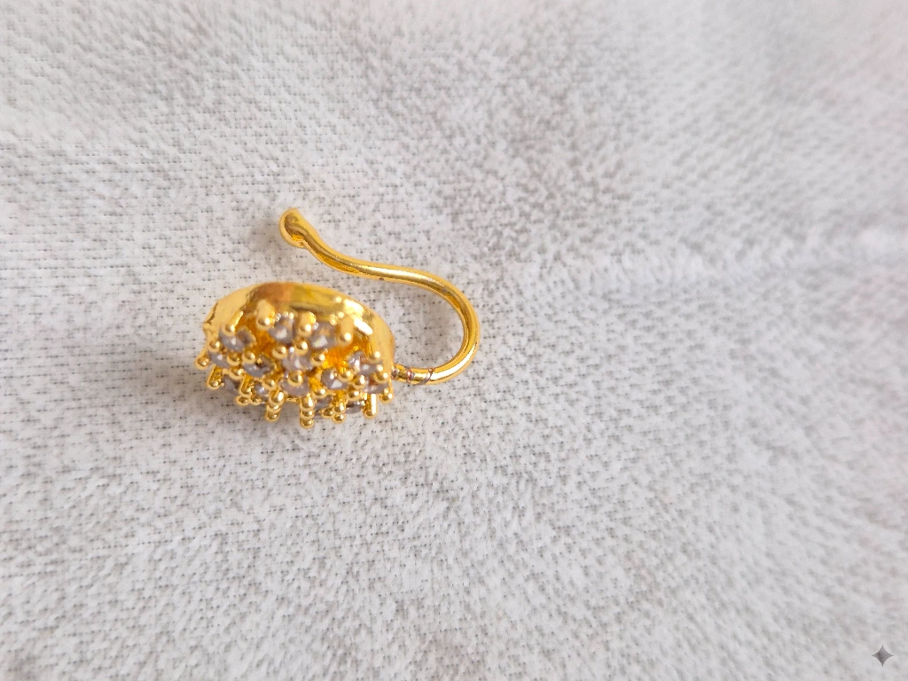 QDORA Gold Crystal Round Nose Ring Cuff image 4
