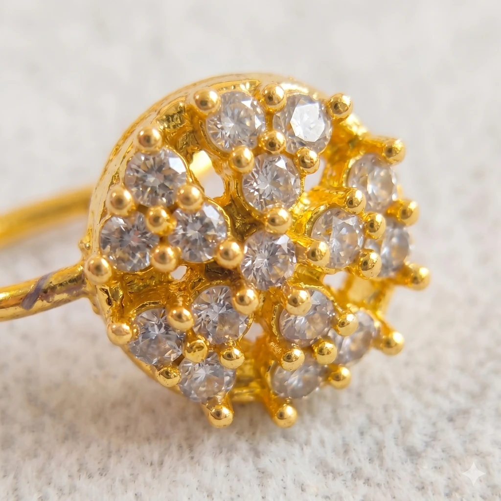 QDORA Gold Crystal Round Nose Ring Cuff image 3