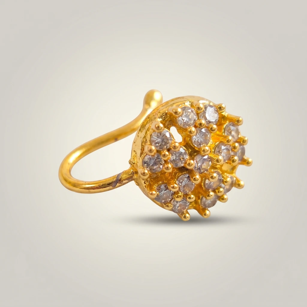 QDORA Gold Crystal Round Nose Ring Cuff image 2