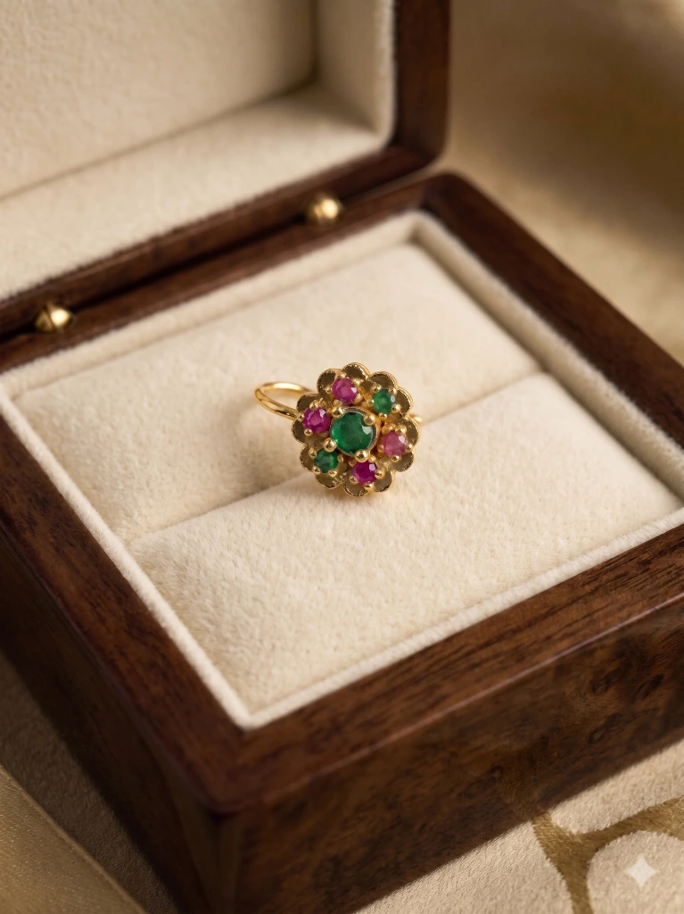 QDORA Gold Green Pink Stone Nose Ring Cuff image 2