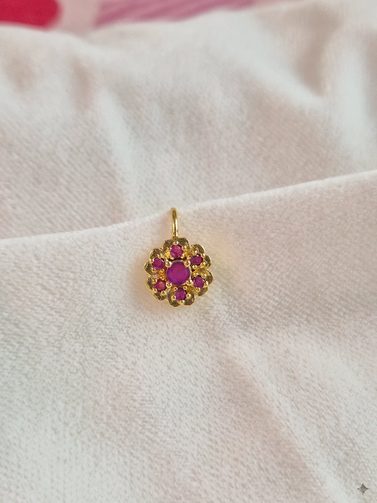 QDORA Gold Pink Stone Floral Nose Ring Cuff image 3
