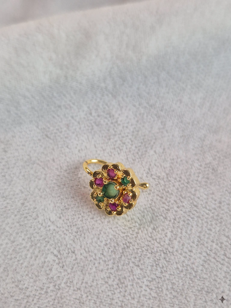 QDORA Gold Green Pink Stone Nose Ring Cuff image 4