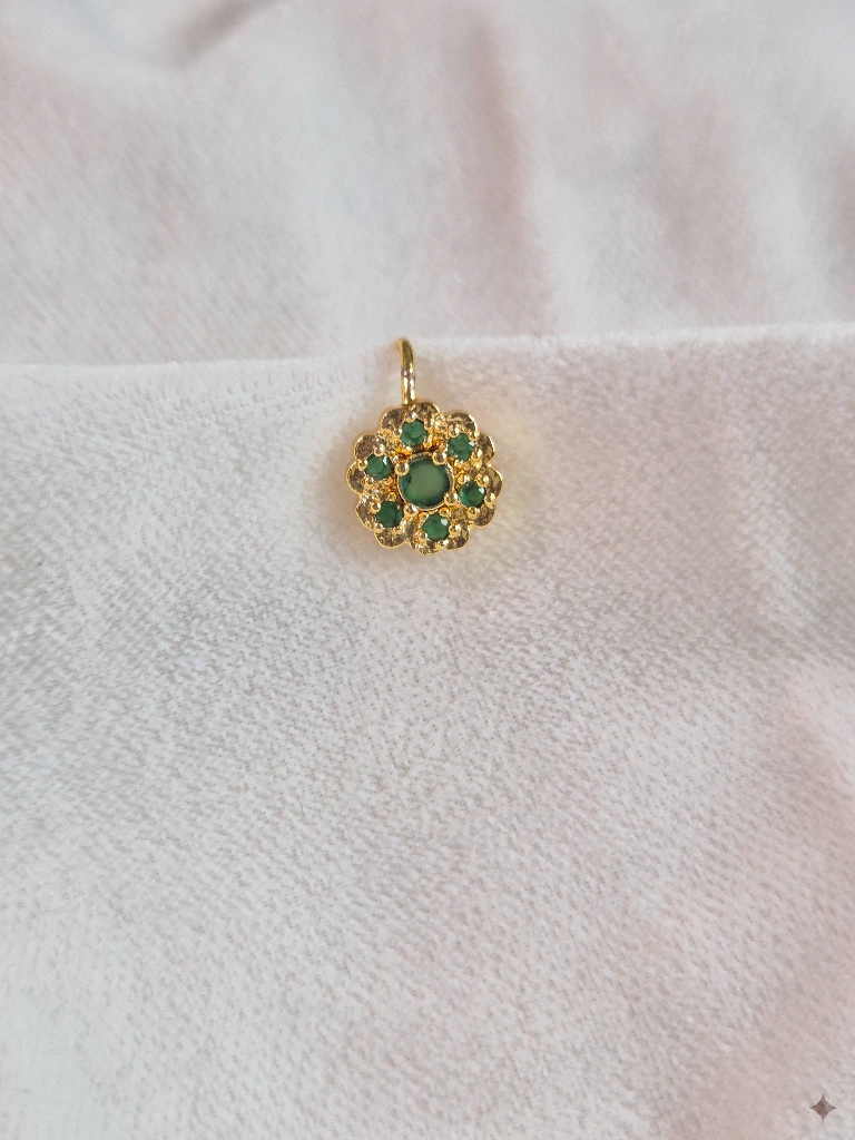 QDORA Gold Green Stone Round Nose Ring Cuff image 4