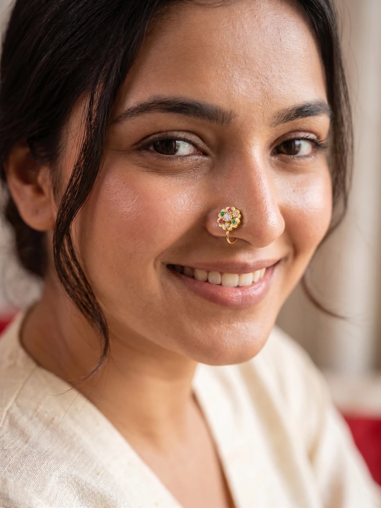 QDORA Gold Pink Green Stone Nose Ring Cuff