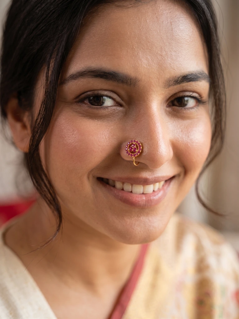QDORA Gold Pink Stone Round Nose Cuff image 3