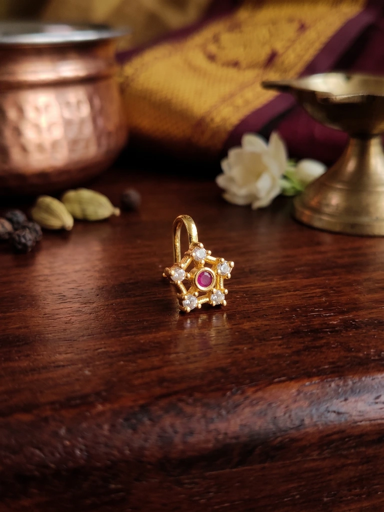 QDORA Gold Pink Stone Star Nose Cuff image 4