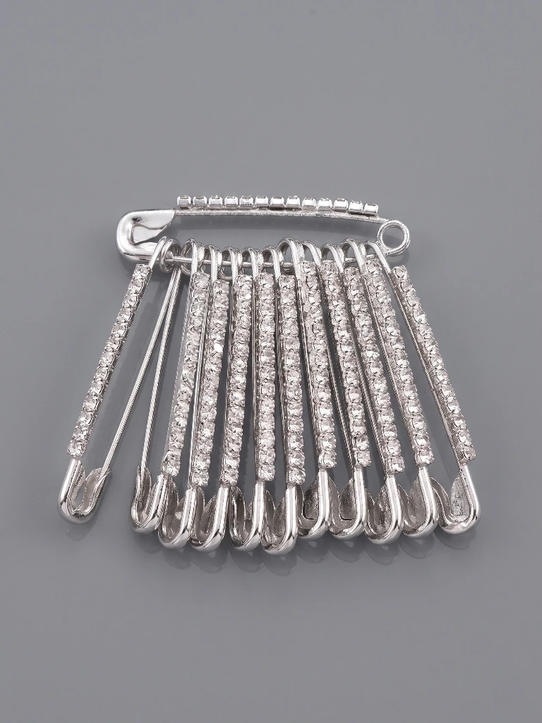 QDORA Silver Crystal Safety Saree Pin image 3