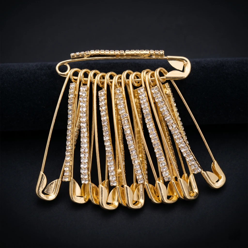 QDORA Gold Crystal Dangling Safety Saree Pin