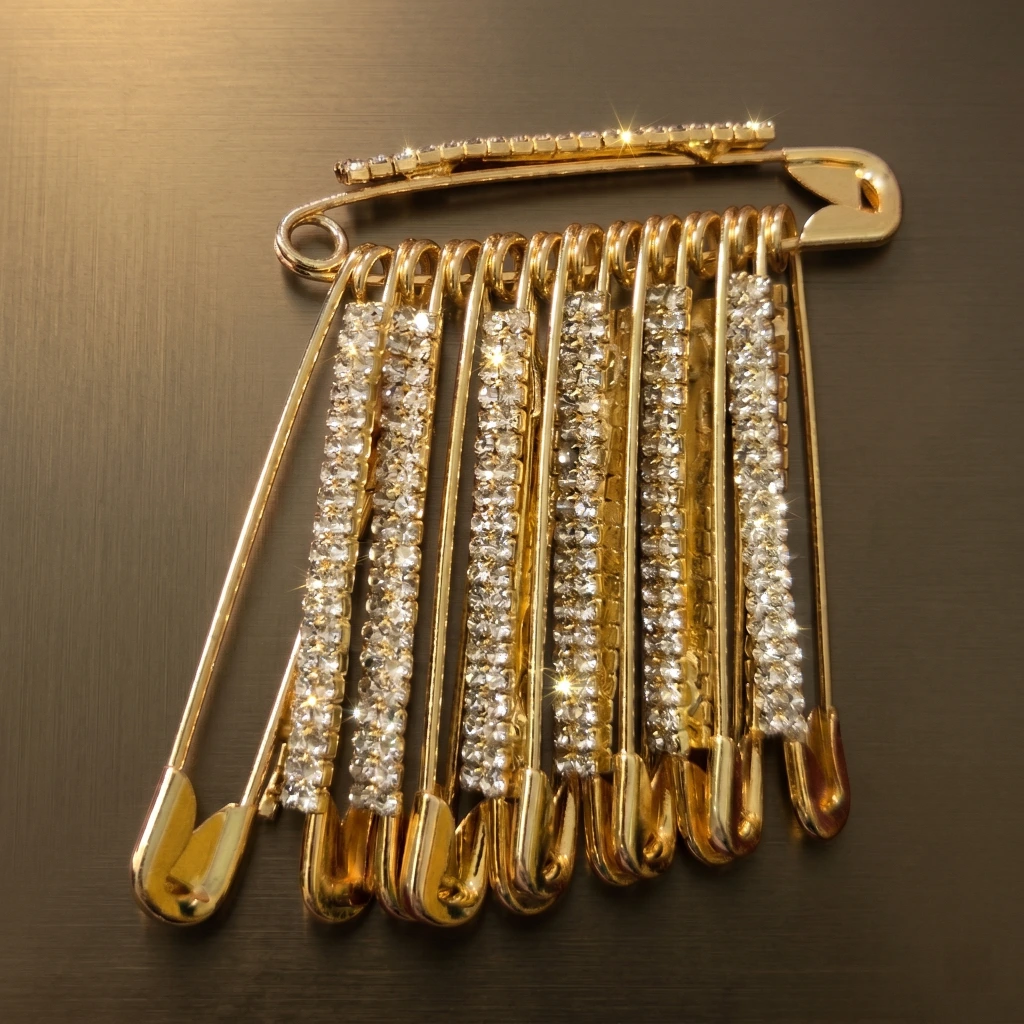 QDORA Gold Crystal Dangling Safety Saree Pin image 2