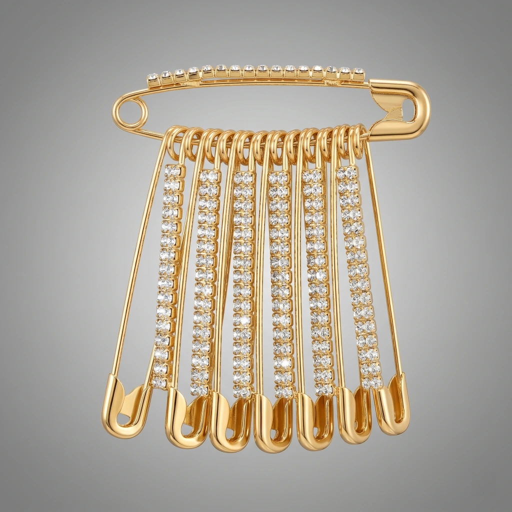 QDORA Gold Crystal Safety Saree Pin